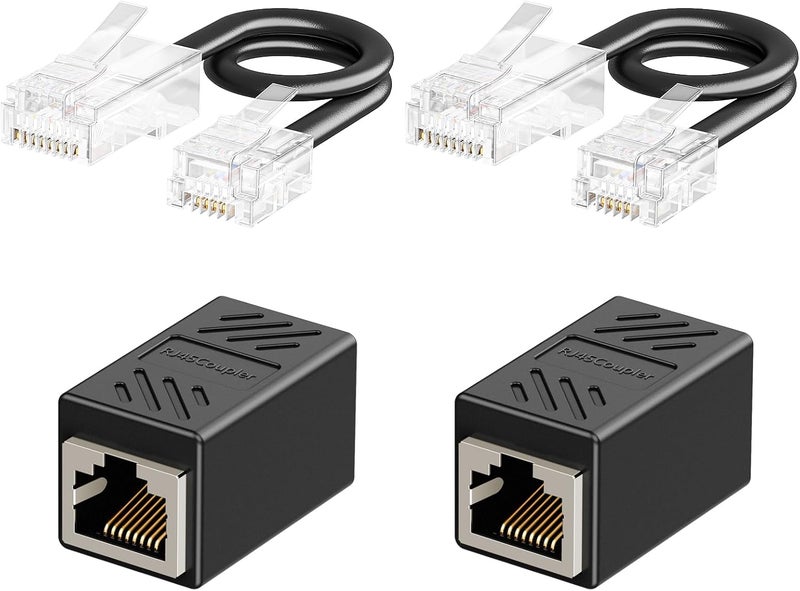 Uvital Phone Jack to Ethernet Adapter, RJ45 Female to Female Inline Adapters with RJ45-Male to RJ11-Male Phone Lines for Landline Telephone, RJ45 to RJ11 Adapter Kit(Black, 2 Pack) - Image 1